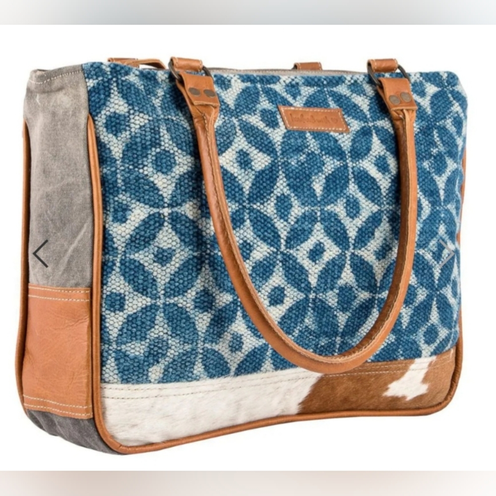 Sixtease Upcycled Handcrafted Canvas, Leather & Hide XL Tote NWT